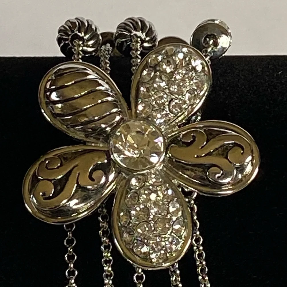 Vintage 4 Strand Large Silver & Crystal Magnetic Bracelet - Picture 2 of 12